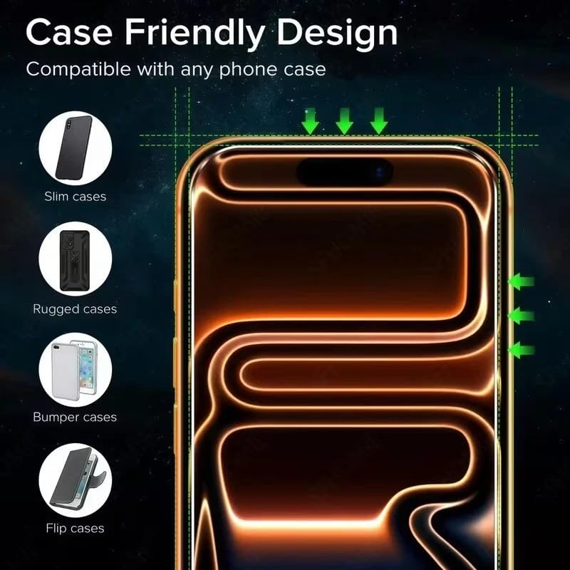 Screen Protector for iPhone 15, Tempered Glass, Case-Friendly, Bubble-free, 3 Pack, Anti-Scratch HD Display Protection