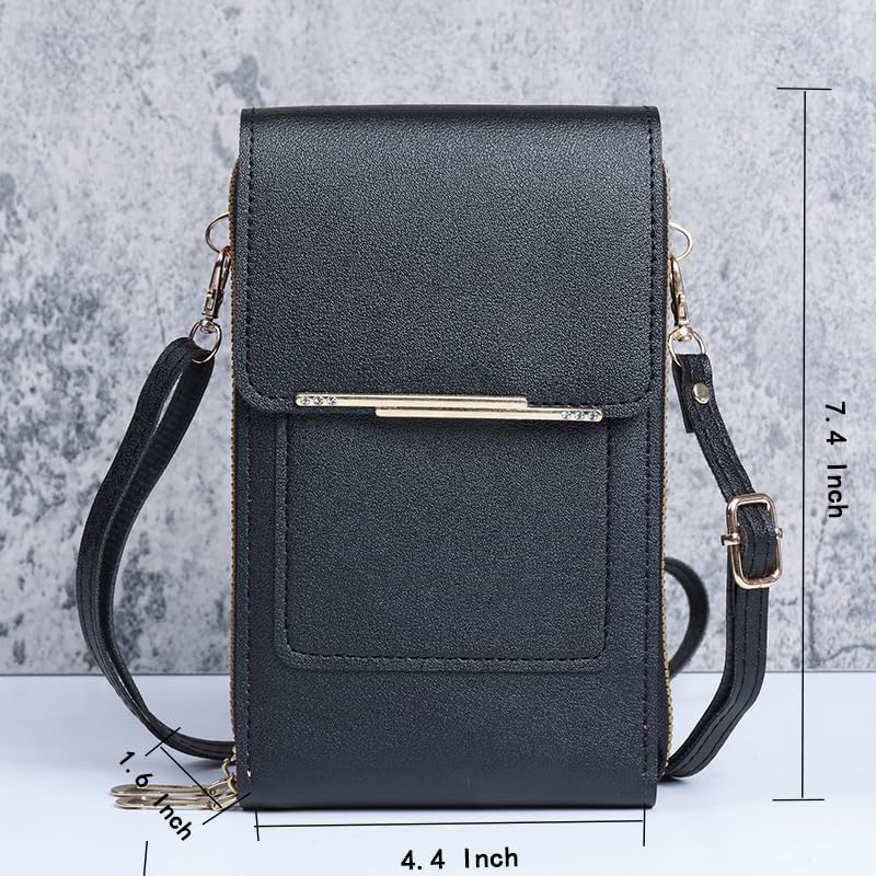 Anti-Theft Leather Bag,Small Crossbody Cell Phone Purse Wallet for Women,RFID Block Phone Purse Crossbody with Shoulder Strap - color: Black