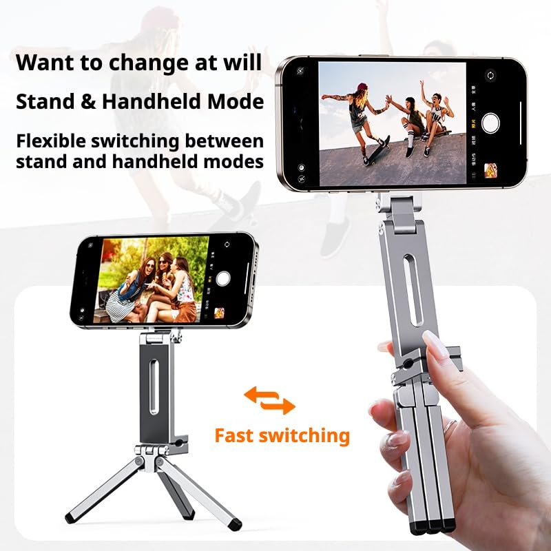 Magnetic Mobile Phone Tripod Stand, Portable Folding Design Phone Holder, Compatible with iPhone/Android Devices, Ideal for Travel&Mountain Climbing&Shooting (Gray) - color: Gray