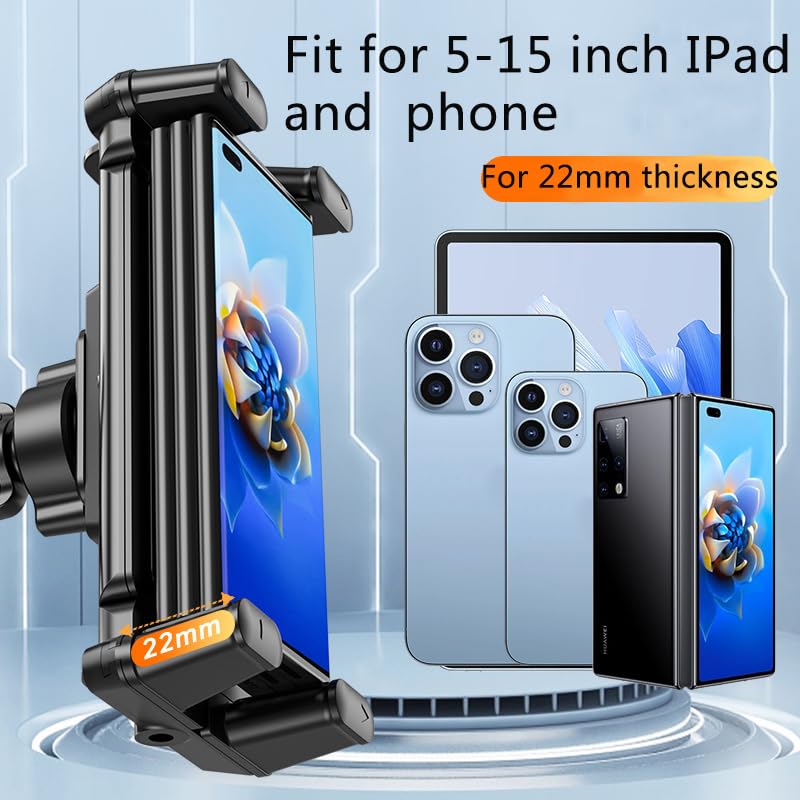 Multi-Scene Universal Tablet Holder 360° Adjustable Mount for Treadmills, Exercise Bikes, Strollers, Wheelchairs, Golf Carts & More, with Secure Clamp for 4.7–12.9" Tablets & Phones