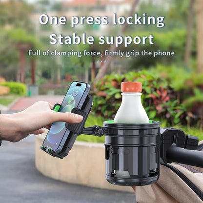 3-in-1 Stroller Cup Phone Holder Attachment, Cup Holder with Phone Mount for Walker, Wheelchair, Stroller, Universal Double Cup Holder Fits Most Donna, Uppababy, Bugaboo, Anti-Slip & Easy Install