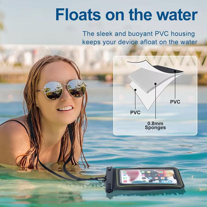 Floating Waterproof Phone Pouch, Touch-Sensitive Dry Bag with Lanyard for Swimming, Diving, Rafting & Beach Trips (Black) - color: Black