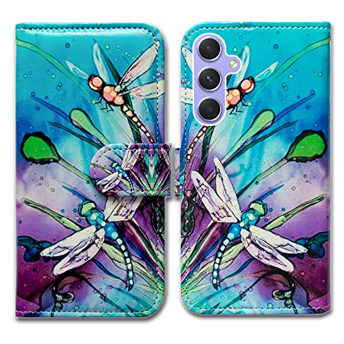 Bcov Case for Galaxy A54, Cute Dragonfly Leather Flip Phone Case Wallet Cover with Card Slot Holder Kickstand for Samsung Galaxy A54 5G - color: Cute Dragonfly