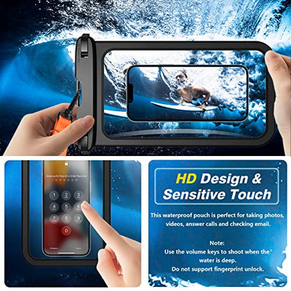 2 Pcs Waterproof Phone Pouch, [Up to 10" Large] Universal IPX8 Waterproof Cell Phone Case Dry Bag with Lanyard for iPhone 16 Pro Max/16E/15/14/13,Galaxy S25 Ultra/S24/S23 for Vacation -Black
