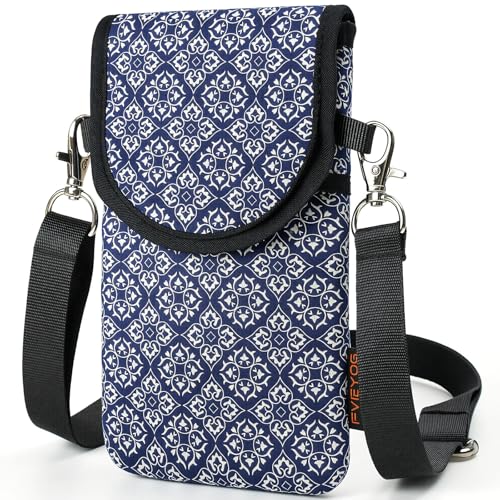 Neoprene Phone Sleeve Pouch Case Bag for Men Women w/Crossbody Strap/Neck Lanyard for iPhone 17/16/15/14 Pro Max, Samsung S25，Pixel 10 - color: Dark Blue Cell Phone Sleeves