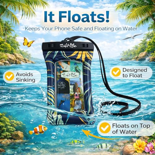 Salt Life Floating Waterproof Phone Case– IPX8 100% Waterproof Phone Case that Floats in Water, Universal Phone Dry Bag with Touchscreen Clear Window, Secure Seal Closure & Lanyard (Pink) - color: Pink