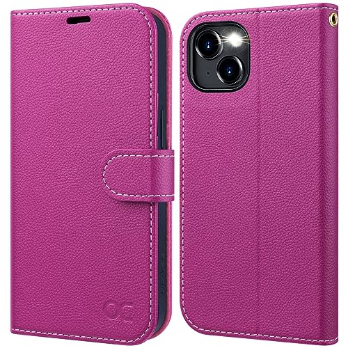OCASE Compatible with iPhone 15 Wallet Case, PU Leather Flip Folio Case with Card Holders RFID Blocking Kickstand [Shockproof TPU Inner Shell] Phone Cover 6.1 Inch 2023, Litchi Rose - color: Litchi Rose