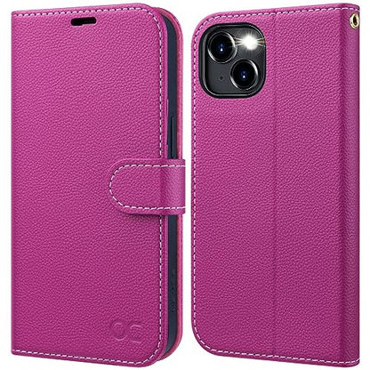OCASE Compatible with iPhone 15 Wallet Case, PU Leather Flip Folio Case with Card Holders RFID Blocking Kickstand [Shockproof TPU Inner Shell] Phone Cover 6.1 Inch 2023, Litchi Rose - color: Litchi Rose