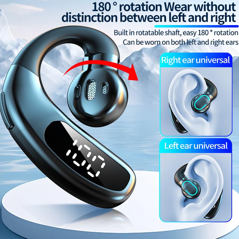 Open Ear Bluetooth 5.5 Wireless Earbuds 180° Rotatable Design Single Earpiece LED Display 72H Playtime Ear Headset for Cell Phone