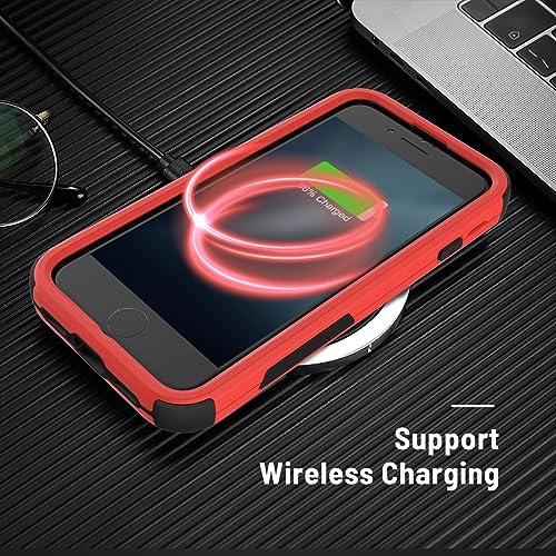 X-belmox Heavy Duty Phone Case for iPhone SE 2022 (3rd Gen) with Glass Screen Protector, 3 in 1 for iPhone SE 2020 Case [Shockproof] Rugged Protective [Drop Proof] iPhone 7/8 case 4.7" -Red/Black - color: Red/Black