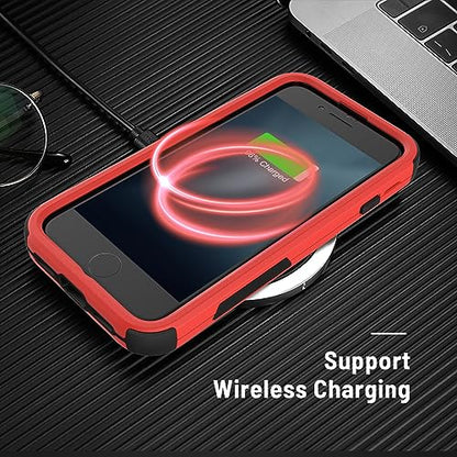 X-belmox Heavy Duty Phone Case for iPhone SE 2022 (3rd Gen) with Glass Screen Protector, 3 in 1 for iPhone SE 2020 Case [Shockproof] Rugged Protective [Drop Proof] iPhone 7/8 case 4.7" -Red/Black - color: Red/Black