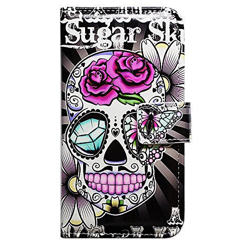 Bcov Case for iPhone 13 Pro, Purple Flower Sugar Skull Leather Flip Phone Case Wallet Cover with Card Slot Holder Kickstand for iPhone 13 Pro - color: Purple Flower Sugar Skull