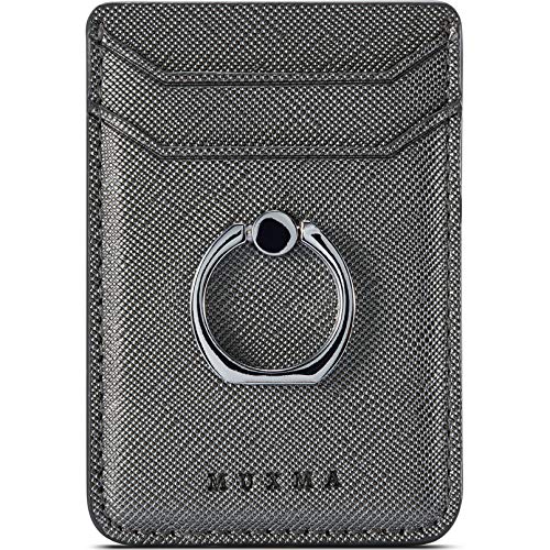 Phone Card Holder with Ring Grip for Back of Phone,Adhesive Stick-on Credit Card Wallet Pocket for iPhone,Android and Smartphones Gun Metal - color: Gun Metal