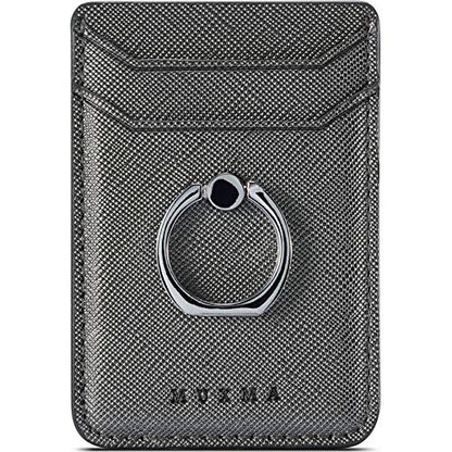 Phone Card Holder with Ring Grip for Back of Phone,Adhesive Stick-on Credit Card Wallet Pocket for iPhone,Android and Smartphones Gun Metal - color: Gun Metal