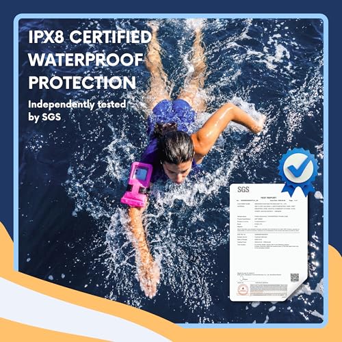 AQUAVAULT Floating Waterproof Phone Pouch, IPX8 Underwater, Large, 2 Pack | Underwater Phone Pouch with Dual Compartment for Phone & Valuables, Armband + Lanyard, Fits iPhone 17/16/15 Pro Max, S26/S25 - color: Blue and Pink
