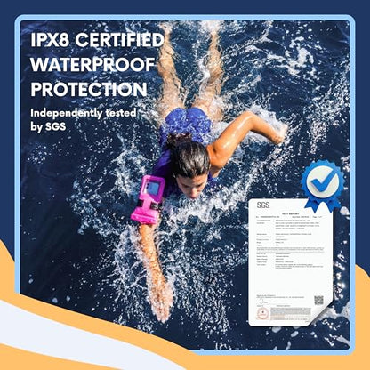 AQUAVAULT Floating Waterproof Phone Pouch, IPX8 Underwater, Large, 2 Pack | Underwater Phone Pouch with Dual Compartment for Phone & Valuables, Armband + Lanyard, Fits iPhone 17/16/15 Pro Max, S26/S25 - color: Blue and Pink