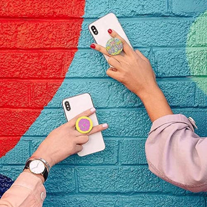 Universal Collapsible Phone Grip & Stand Holder - 360° Rotating Foldable Sticker Mount for iPhone Android Smartphones Tablets 4 Pack - Pink Stars Shining dots Blue