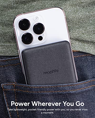 mophie Snap+ Juice Pack Mini - Wireless Portable Magnetic Charger with 5000 mAh Internal Battery, Compatible with MagSafe & Qi-Enabled Smartphones, Works with Apple, Samsung, and Google Phones, Black