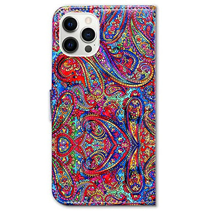 Bcov Case for iPhone 14 Pro, Bright Paisley Pattern Leather Flip Phone Case Wallet Cover with Card Slot Holder Kickstand for iPhone 14 Pro - color: Bright Paisley Pattern