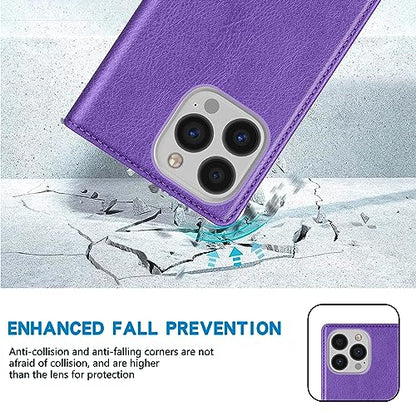 ZZXX iPhone 13 Pro 6.1 inch Cellular Phone Case, Wallet with RFID Blocking, Card Slot, Magnetic Leather Flip Protective Cover (Purple) - color: Purple, size: iPhone 13 Pro