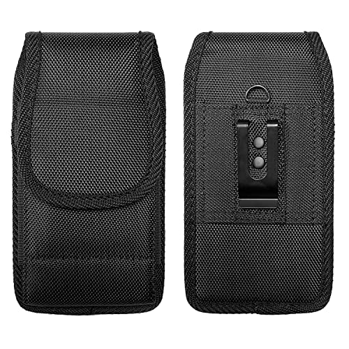 Nylon Cellphone Holster for Cricket Magic 2 5G, Outlast, Motivate Max, TCL 50 60 xe XL,Samsung s25 S26/Note20 Ultra - Vertical Case Canvas Waist Carrying Pouch with Belt Clip/Loops, Black - size: Large