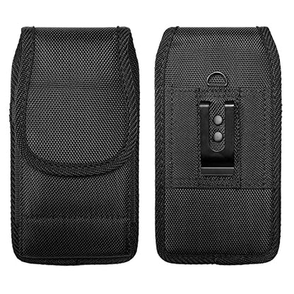 Nylon Cellphone Holster for Cricket Magic 2 5G, Outlast, Motivate Max, TCL 50 60 xe XL,Samsung s25 S26/Note20 Ultra - Vertical Case Canvas Waist Carrying Pouch with Belt Clip/Loops, Black - size: Large