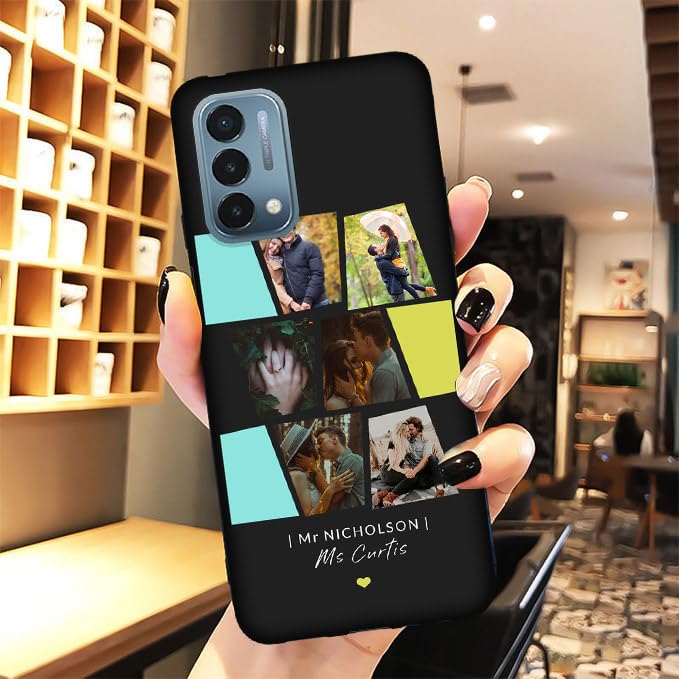 Personalize Photo Phone Case for OnePlus Nord N200 5G - Picture Image Text Name Collage Customization, Thin Soft TPU Silicone Black N 200 5 G Mobilephone Covers Memorial Gift Lovers - color: Black 11 - Stones, 6 Photos Name