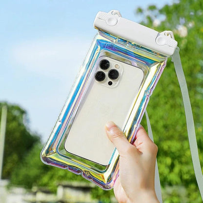 White Floating Waterproof Phone Pouch, Holographic Laser TPU Dry Bag with Air Padding, Touch Responsive Case for Swimming, Snorkeling - color: White