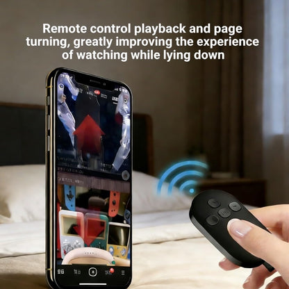 Phone Holder for Bed Laying Down with Remote Page Turner, Bedside Gooseneck Phone Stand with Clicker for Reading, Flexible Mount with Wireless Scrolling Ring for iPhone/Tiktok/Short Video