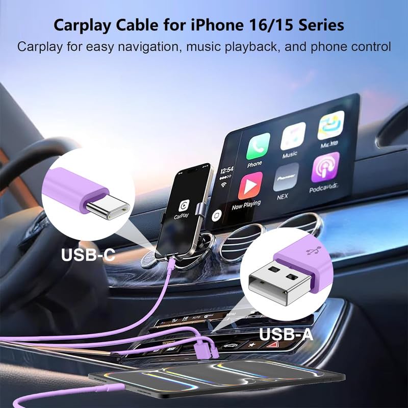 40W USB C Car Charger, Dual Port USB-C & USB-A Car Fast Charging Adapter - color: Purple, size: 3ft