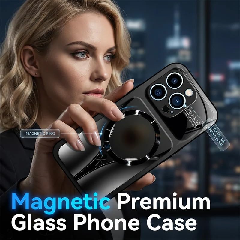 Stylish Magnetic Shockproof Phone Case, Tempered Glass, Slim Protective Cover Raised Camera Lens Non-Slip Alloy Frame Magnetic Wireless Charging Case for iPhone 12 13 14 15 16 17 (Red, 16 Pro Max) - color: Red