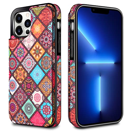 HianDier Wallet Case Compatible with iPhone 13 Pro MAX Case 5G 6.7-inch Slim Protective with Credit Card Slot Holder Flip Folio Soft PU Leather Magnetic Closure Cover, Colorful - color: Colorful