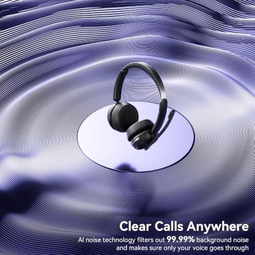 Wireless Headset with Mic for Work, Bluetooth Headset with Noise Canceling Mic & Charging Base, Wireless Headphones with Mic for Remote Workers/Call Center/PC/Laptop/Computer/Home/Office/Zoom/Teams