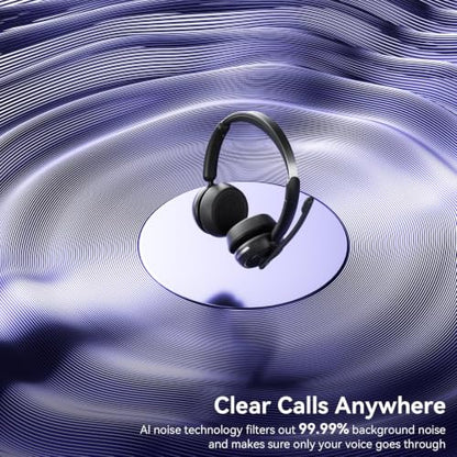 Wireless Headset with Mic for Work, Bluetooth Headset with Noise Canceling Mic & Charging Base, Wireless Headphones with Mic for Remote Workers/Call Center/PC/Laptop/Computer/Home/Office/Zoom/Teams