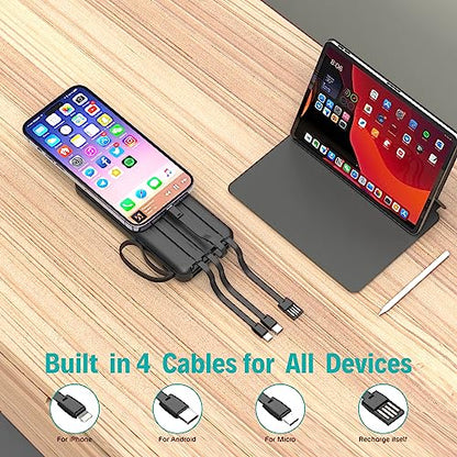 Portable Charger with Built in Cables,10000mAh Slim USB C Power Bank, Black - color: Black