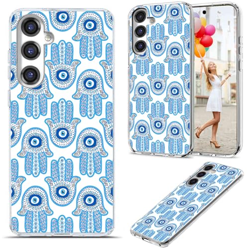 for Samsung Galaxy S24 FE Case for Girl Women, Full Protective Shockproof Slim Soft TPU Clear Phone Cover Cases for Galaxy S24 FE,Cool Magic Blue Golden White Turkey Evil Eye Hamsa Eye - color: Blue Golden White Evil Eye Hamsa Eye