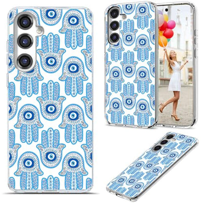 for Samsung Galaxy S24 FE Case for Girl Women, Full Protective Shockproof Slim Soft TPU Clear Phone Cover Cases for Galaxy S24 FE,Cool Magic Blue Golden White Turkey Evil Eye Hamsa Eye - color: Blue Golden White Evil Eye Hamsa Eye