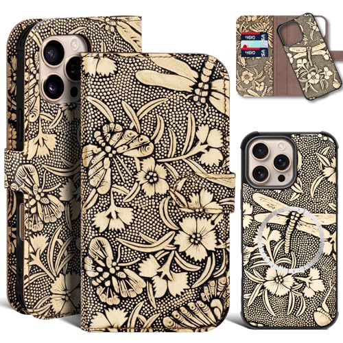 Genuine Leather Wallet Case for iPhone 16 Pro 6.3'' White | 2-in-1 Magnetic Detachable, Flip Folio Cover, Card Slots, RFID Blocking, Shockproof Protection - color: White, size: 16 Pro 6.3‘’