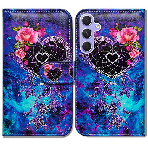 Bcov Case for Galaxy A54, Dream Catcher Flower Space Leather Flip Phone Case Wallet Cover with Card Slot Holder Kickstand for Samsung Galaxy A54 5G - color: Dream Catcher Flower Space