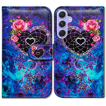Bcov Case for Galaxy A54, Dream Catcher Flower Space Leather Flip Phone Case Wallet Cover with Card Slot Holder Kickstand for Samsung Galaxy A54 5G - color: Dream Catcher Flower Space
