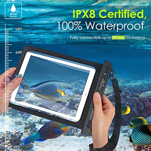 MoKo Waterproof Tablet Case, Tablet Pouch Dry Bag, Up to 12 in, Black | Compatible with iPad 10th, iPad Pro 11 2022, iPad 9/9.7/10.2, iPad Mini 6/5/4/3, iPad Air 5/4, Air 3, Galaxy Tab S6/S7 - color: Black with hand strap