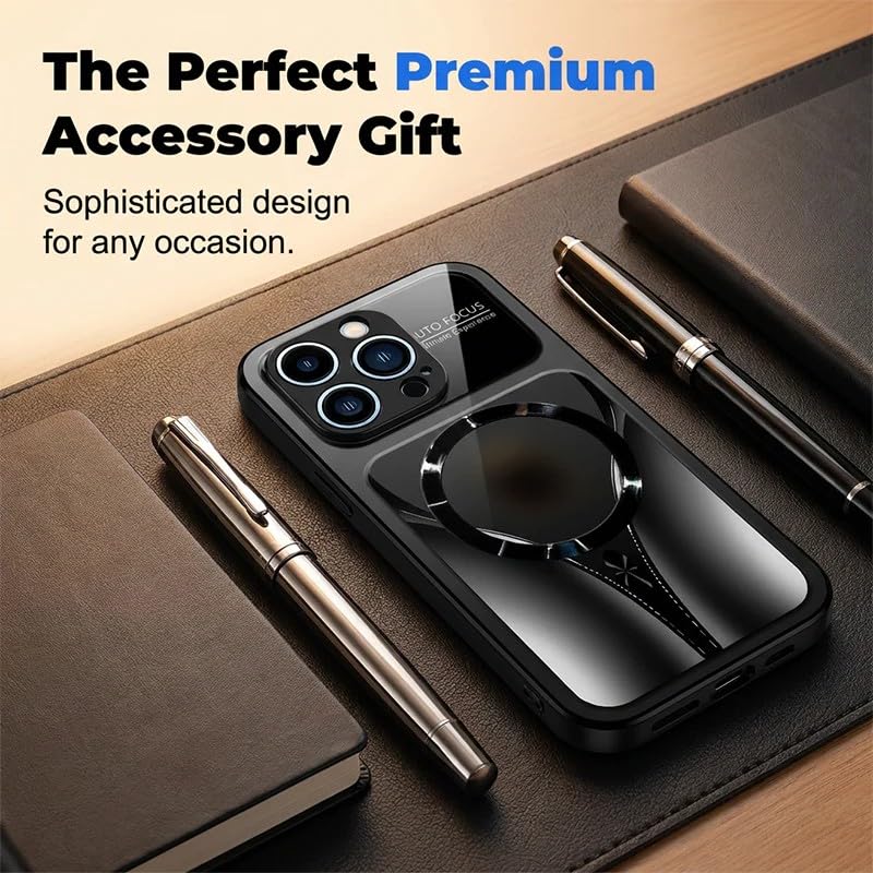 Stylish Magnetic Shockproof Phone Case, Tempered Glass, Slim Protective Cover Raised Camera Lens Non-Slip Alloy Frame Magnetic Wireless Charging Case for iPhone 12 13 14 15 16 17 (Blue, 16 Pro Max) - color: Blue