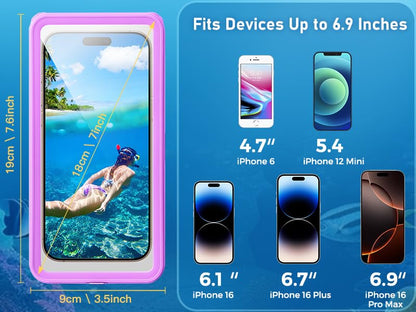 Waterproof Phone Case,IPX8 Waterproof Phone Pouch for Beach & Snorkeling Essentials,Phone Waterproof Case with Lanyard, Universal Case Up to 6.9" for iPhone,Samsung (Purple) - color: purple