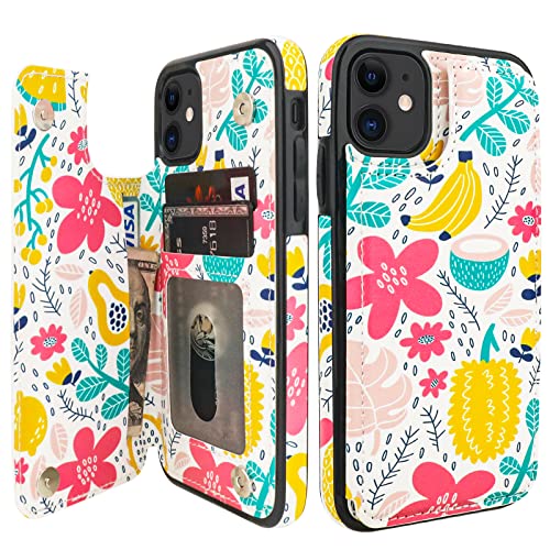 HAOPINSH for iPhone 11 Wallet Case with Card Holder, Summer Fruits Pattern Back Flip Folio PU Leather Kickstand Card Slots Case for Women Girls, Double Magnetic Clasp Shockproof Cover 6.1" - color: Summer Fruits