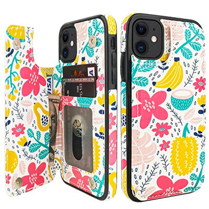 HAOPINSH for iPhone 11 Wallet Case with Card Holder, Summer Fruits Pattern Back Flip Folio PU Leather Kickstand Card Slots Case for Women Girls, Double Magnetic Clasp Shockproof Cover 6.1" - color: Summer Fruits
