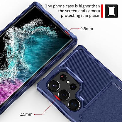 for Samsung Galaxy S23 Ultra Case with Card Holder, Compatible with Magnetic Car Mount, Heavy Duty Shockproof Rugged Soft TPU Back Leather Flip Wallet Cover Galaxy S23 Ultra 5G 6.8", Blue | Compatible with Magnetic Car Mount, Shockproof Rugged Soft TPU Ha