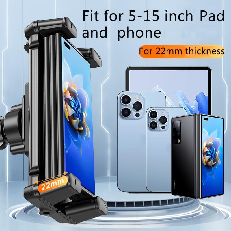 Universal Tablet Holder Mount for Treadmill, Exercise Bike, Stroller, Wheelchair, Golf Cart - 360° Rotatable Adjustable Clamp for 4.7" to 12.9" iPad, iPhone, Smartphones & Tablets