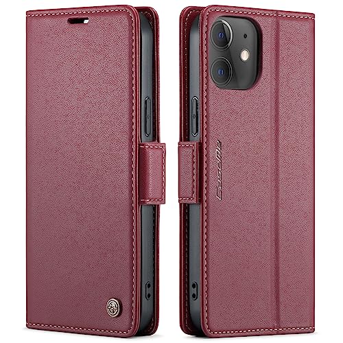 QLTYPRI Wallet Case for iPhone 12/12 Pro, Premium PU Leather Magnetic Flip Folio Case with RFID Blocking Credit Card Slots Kickstand Shockproof Protective Phone Case Cover - Wine Red | Premium PU Leather, Magnetic Closure Flip Case, RFID Blocking, Viewing