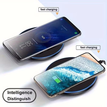 Ultra-Thin 15W Fast Wireless Charging Pad - a Sleek Round Charging Station for Desktop, Travel, and Home Office, Black - color: Black