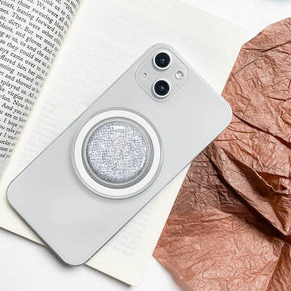 Magnetic Phone Grip Stand, Silver Sparkle Glitter Collapsible Expanding Holder for Smartphones & Tablets - size: Silver Sparkle Glitter